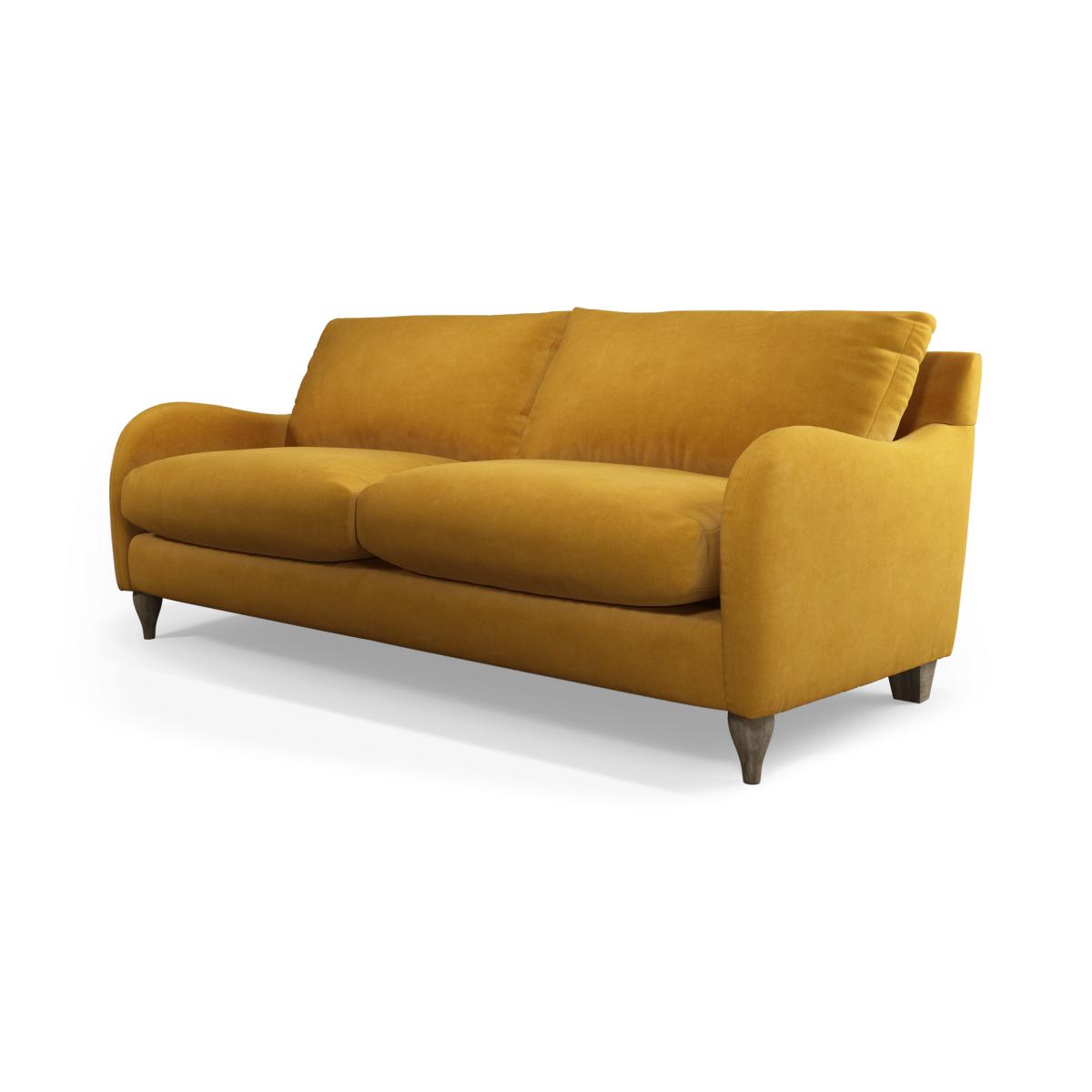 Sofia 3 Seater Sofa, Mustard Recycled Velvet with Light Wood Legs – image 3