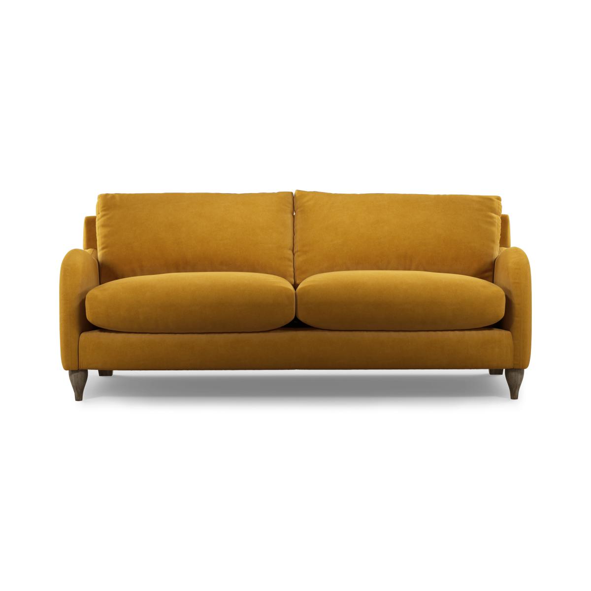 Sofia 3 Seater Sofa, Mustard Recycled Velvet with Light Wood Legs – image 4