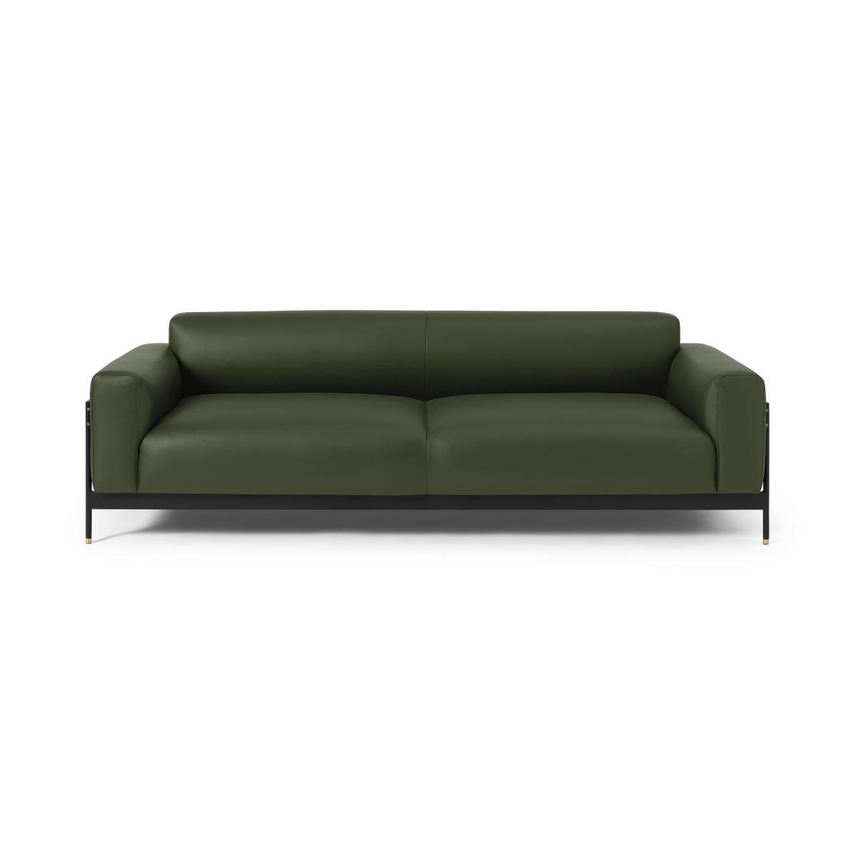 Presley 3 Seater Sofa, Denver Birch Green Leather & Walnut Veneer – image 2
