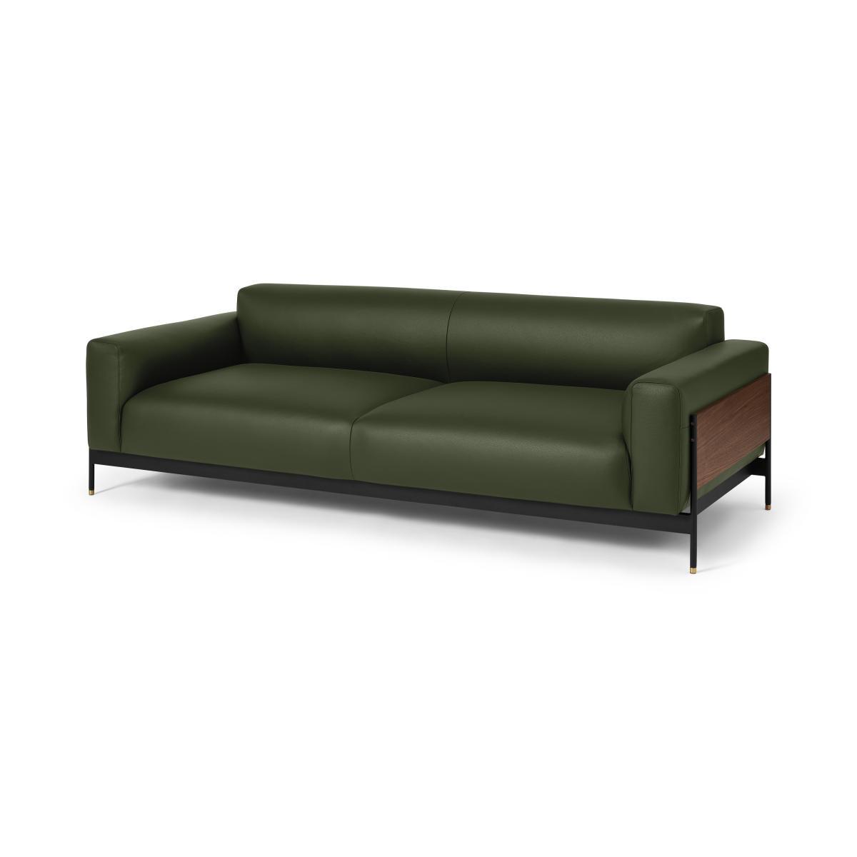 Presley 3 Seater Sofa, Denver Birch Green Leather & Walnut Veneer – image 3