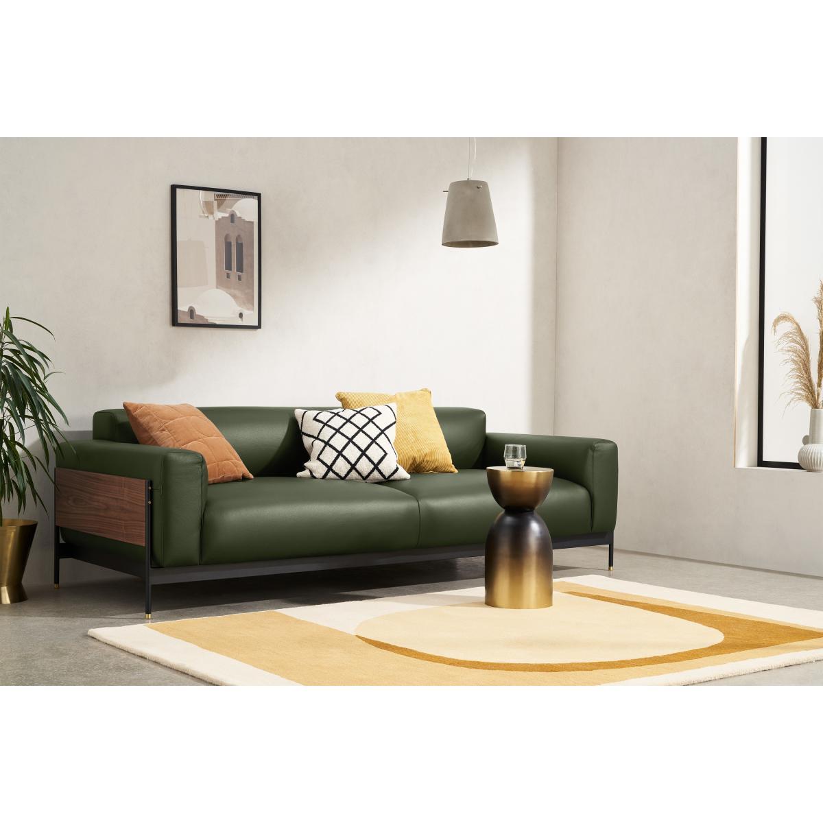 Presley 3 Seater Sofa, Denver Birch Green Leather & Walnut Veneer – image 4