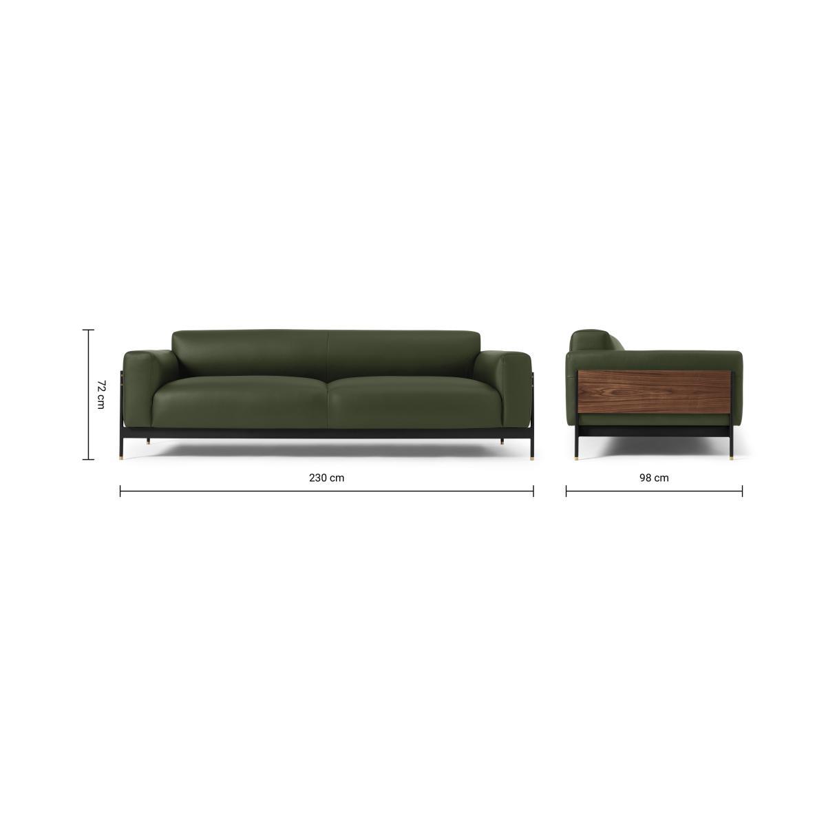 Presley 3 Seater Sofa, Denver Birch Green Leather & Walnut Veneer – image 9
