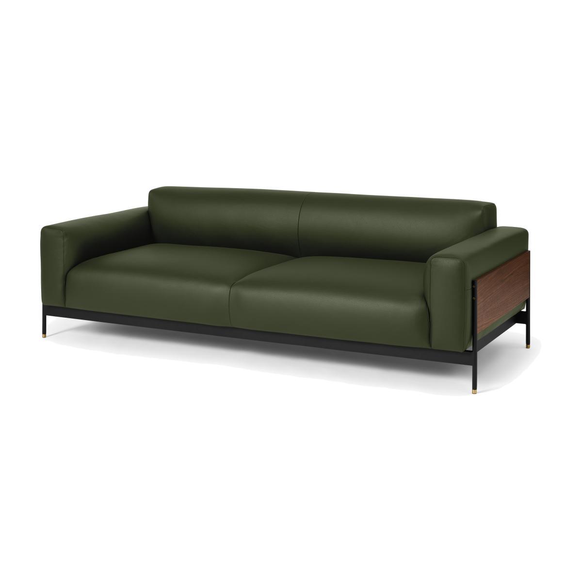 Presley 3 Seater Sofa, Denver Birch Green Leather & Walnut Veneer – image 1