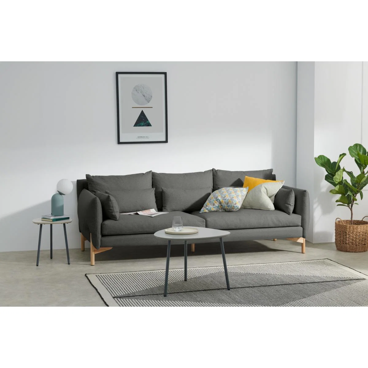 Amber 3 Seater Sofa, Elite Grey with Oak Legs – image 4