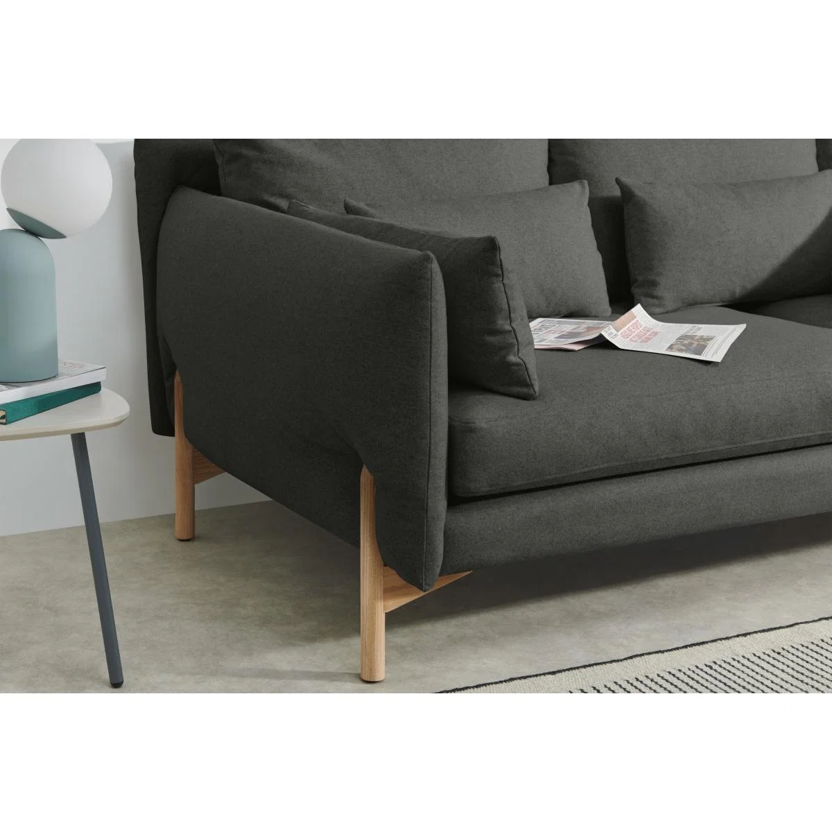 Amber 3 Seater Sofa, Elite Grey with Oak Legs – image 5
