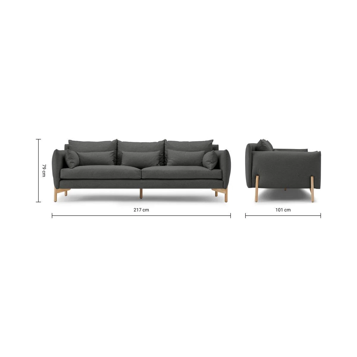 Amber 3 Seater Sofa, Elite Grey with Oak Legs – image 9