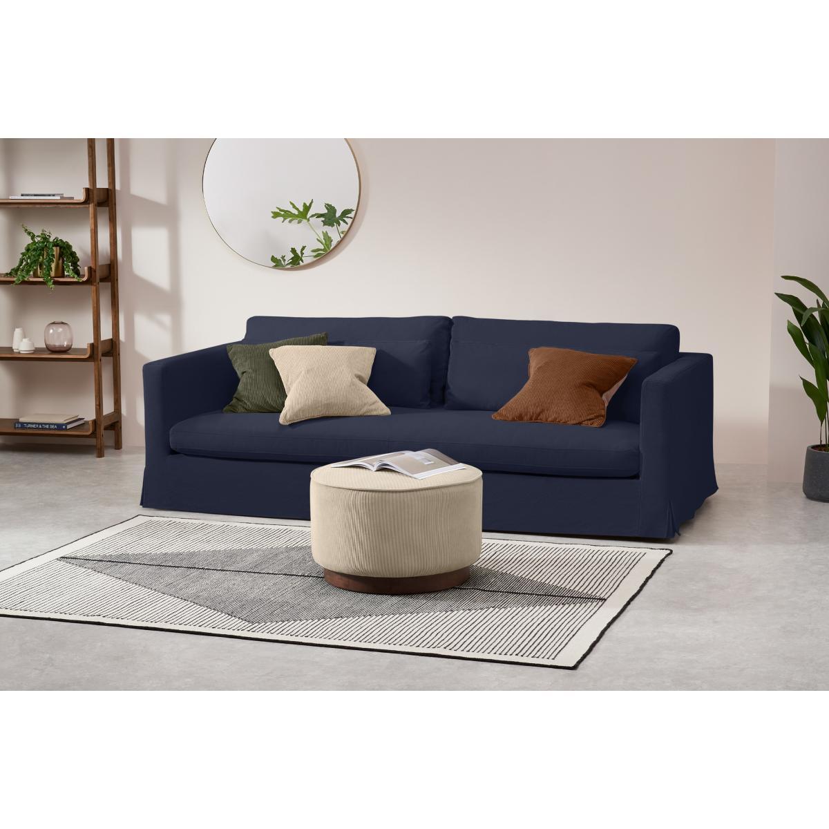 Arabelo 3 Seater Loose Cover Sofa, Midnight Blue Cotton & Linen Mix Fabric – image 4