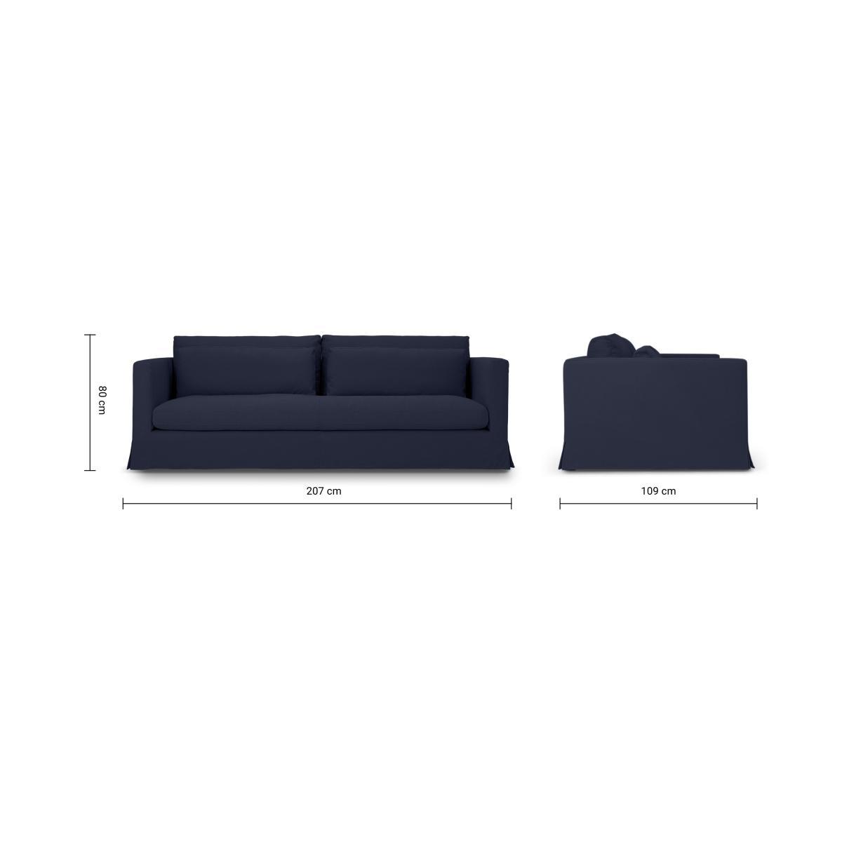 Arabelo 3 Seater Loose Cover Sofa, Midnight Blue Cotton & Linen Mix Fabric – image 9