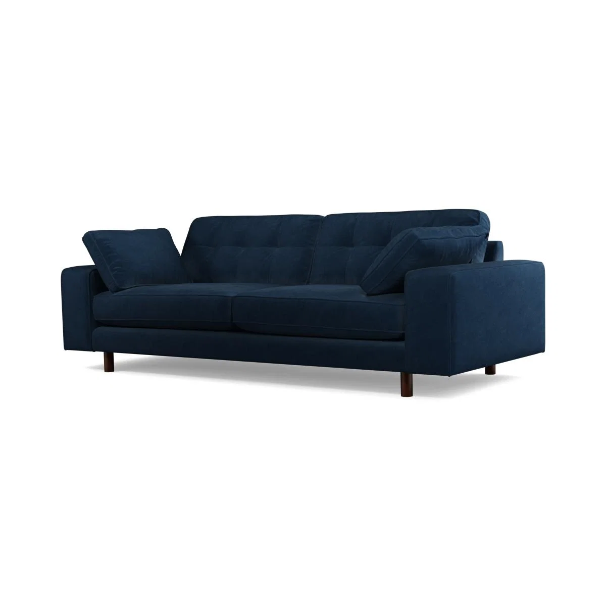 Content by Terence Conran Tobias, 3 Seater Sofa, Navy Blue Recycled Velvet with Dark Wood Legs – image 3
