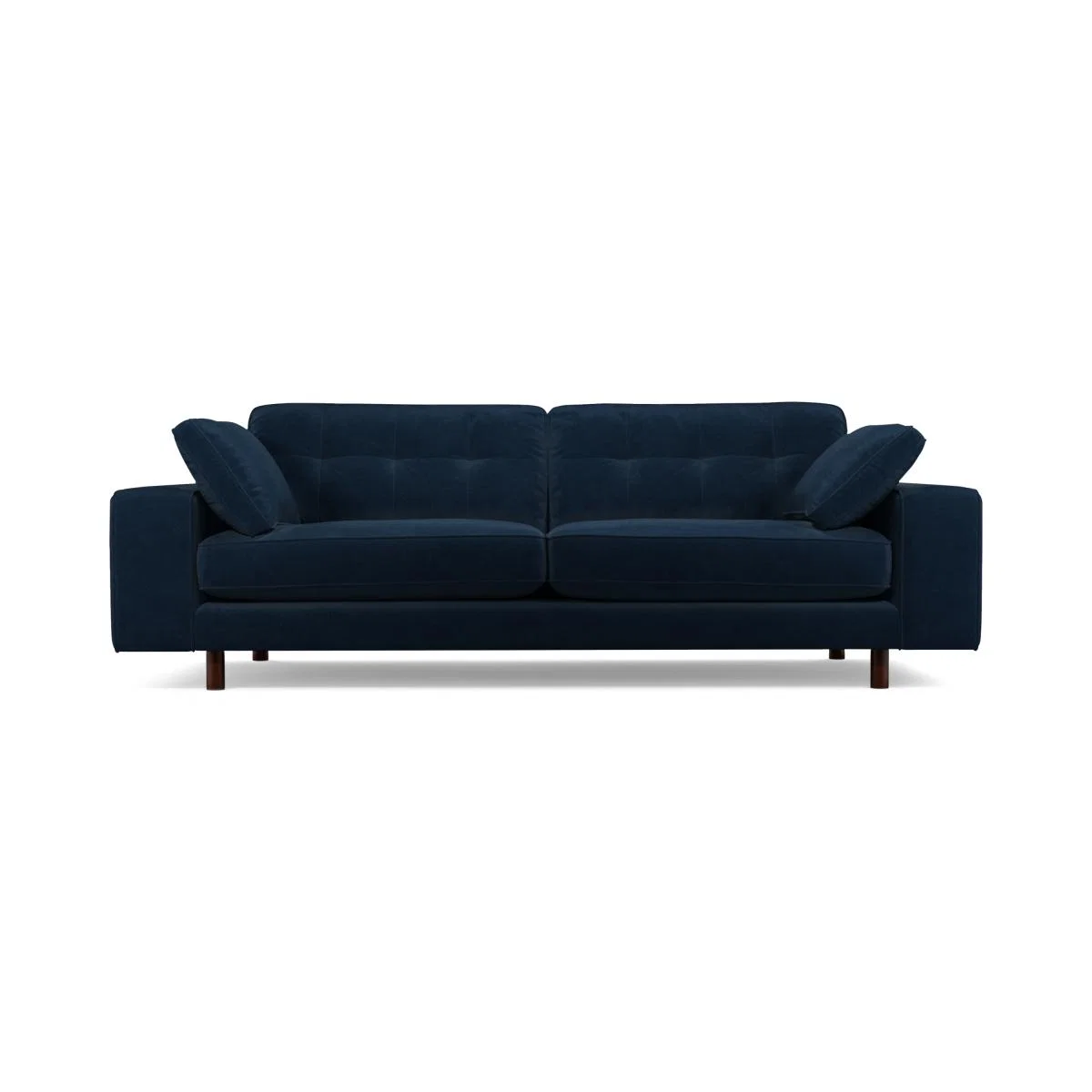 Content by Terence Conran Tobias, 3 Seater Sofa, Navy Blue Recycled Velvet with Dark Wood Legs – image 4