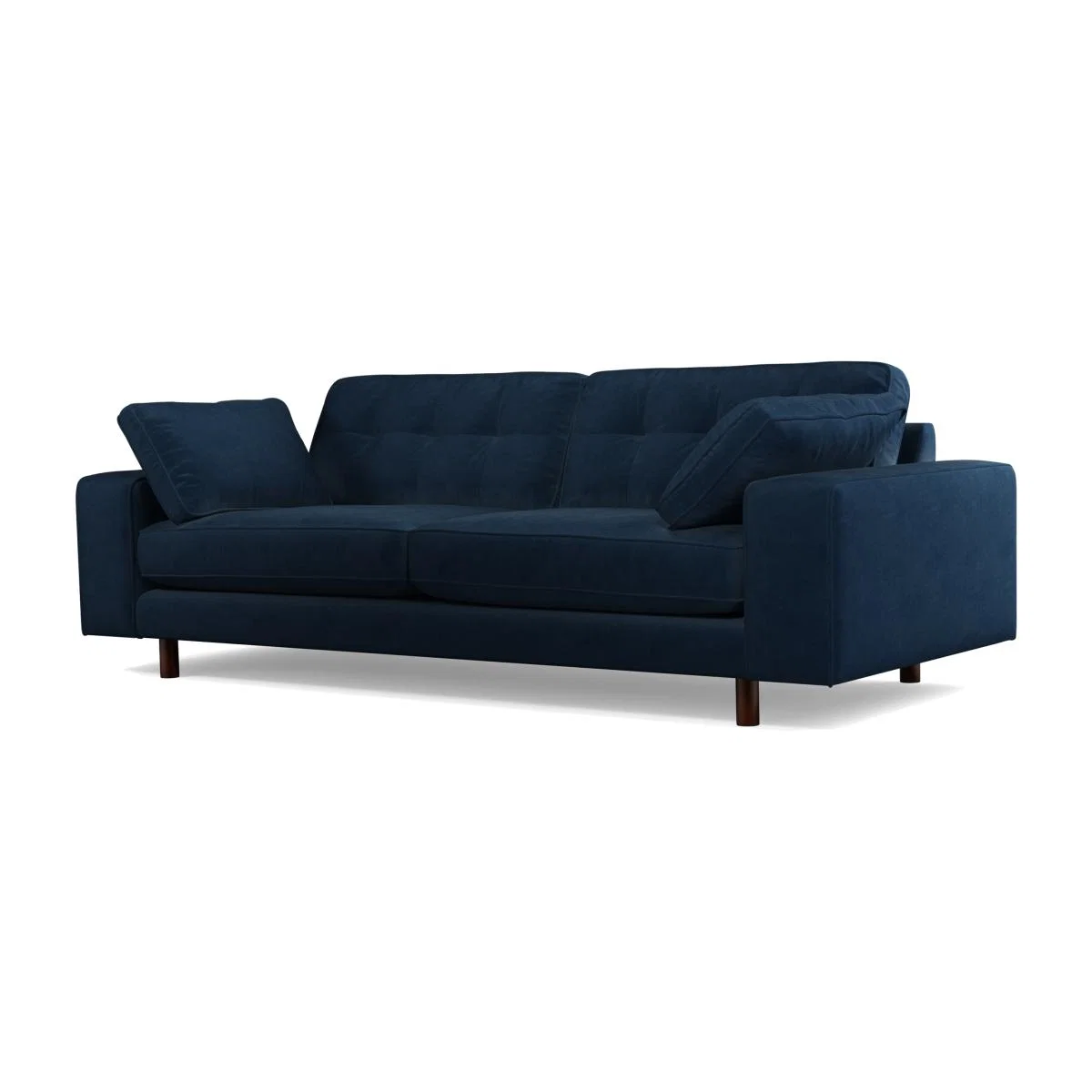Content by Terence Conran Tobias, 3 Seater Sofa, Navy Blue Recycled Velvet with Dark Wood Legs – image 1