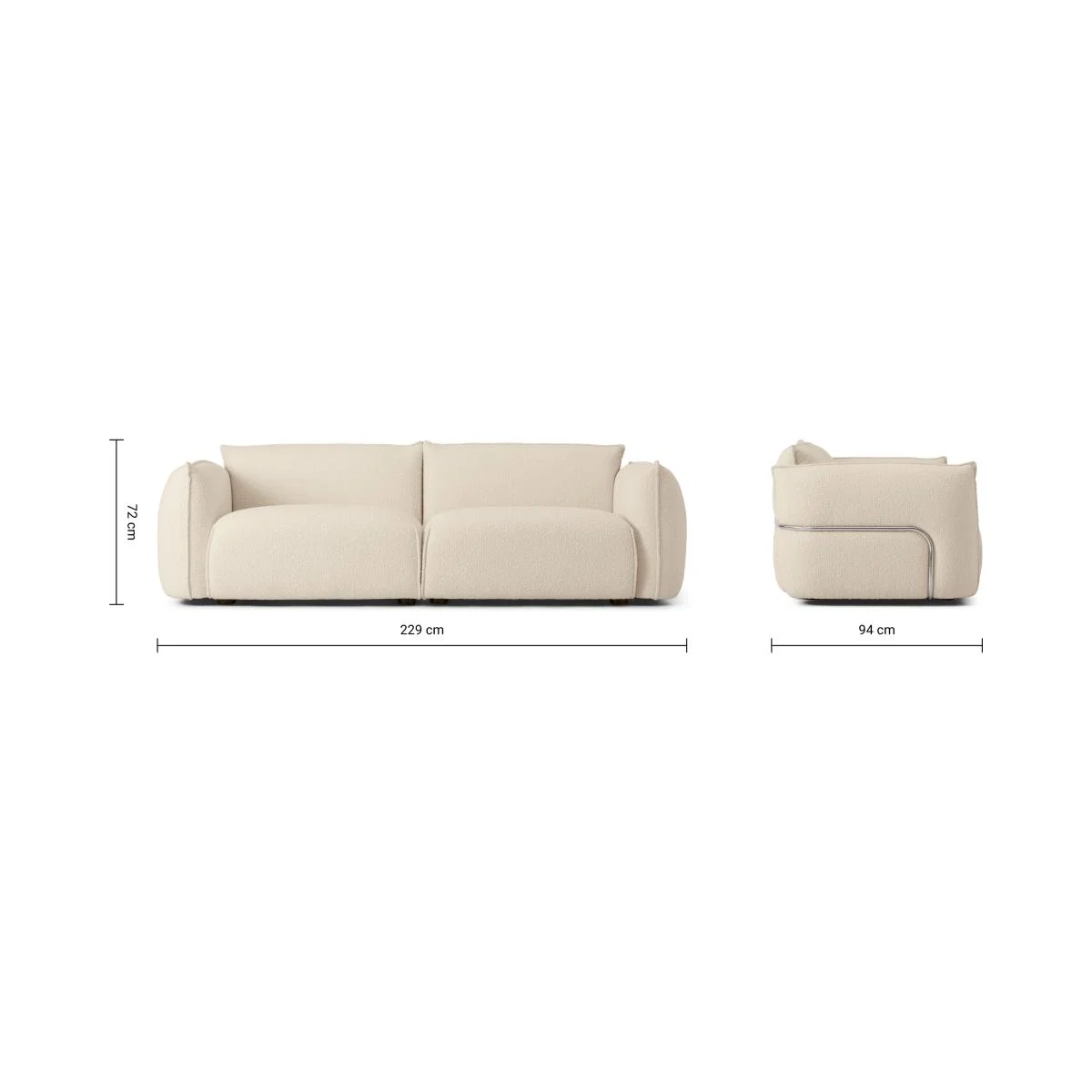 Dion 3 Seater Sofa, White Boucle with Stainless Steel Frame – image 3