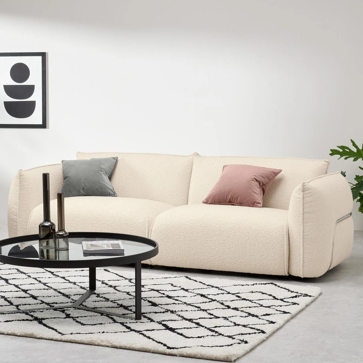 Dion 3 Seater Sofa, White Boucle with Stainless Steel Frame – image 4