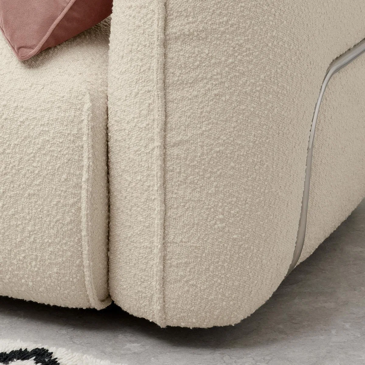Dion 3 Seater Sofa, White Boucle with Stainless Steel Frame – image 5