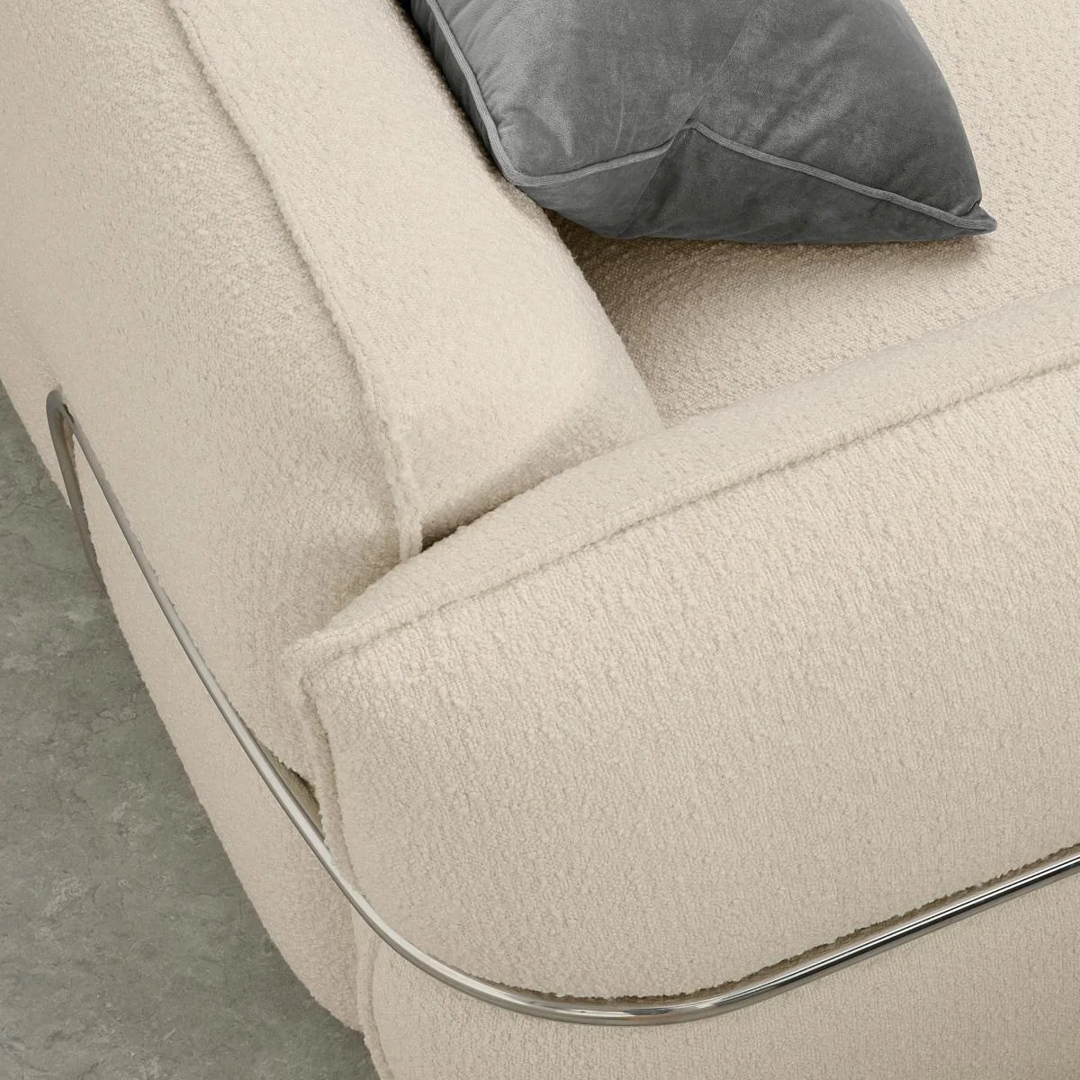 Dion 3 Seater Sofa, White Boucle with Stainless Steel Frame – image 7
