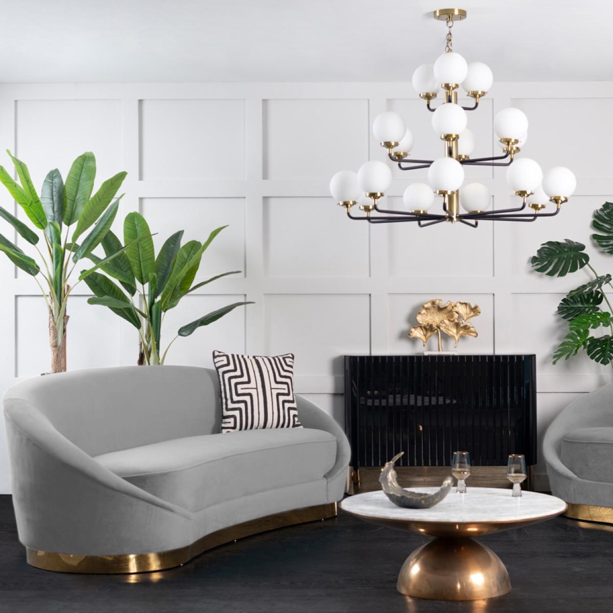 Selini Three Seat Sofa - Dove Grey Brass Base – image 2
