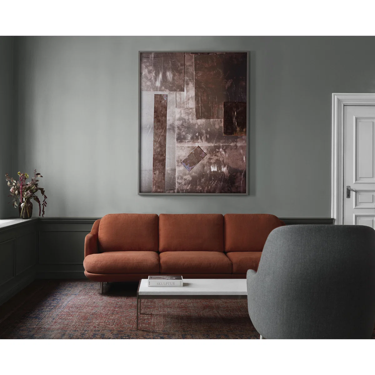 Lune Straight sofa - Fabric & aluminium by Fritz Hansen Orange – image 3