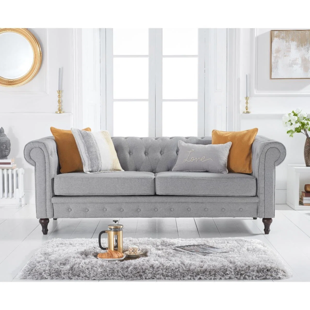 Calama Grey Linen 3 Seater Sofa – image 2