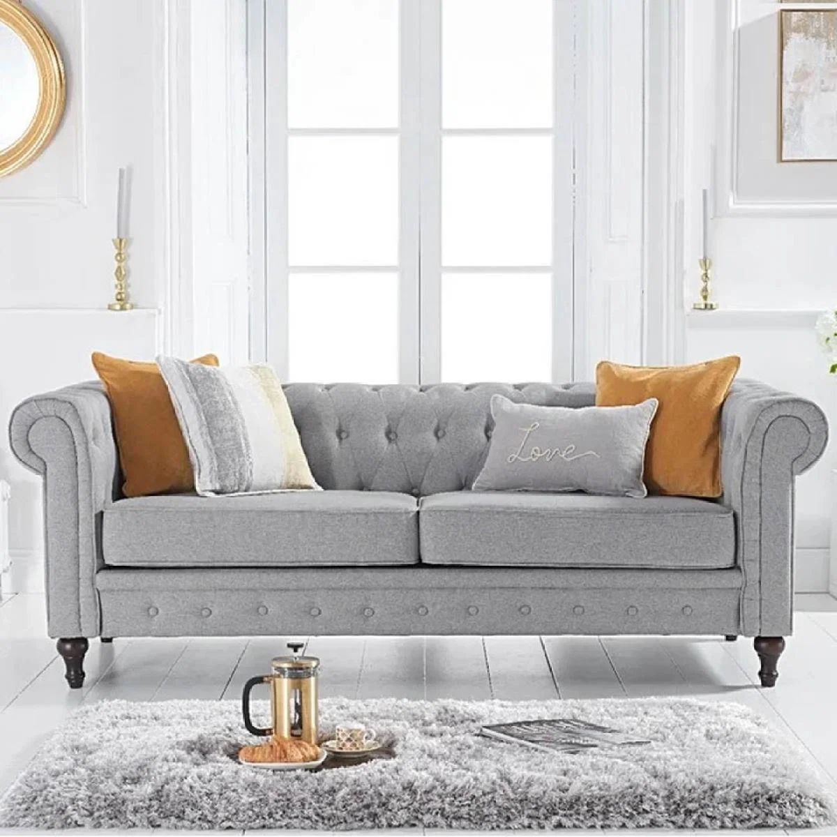 Calama Grey Linen 3 Seater Sofa – image 1