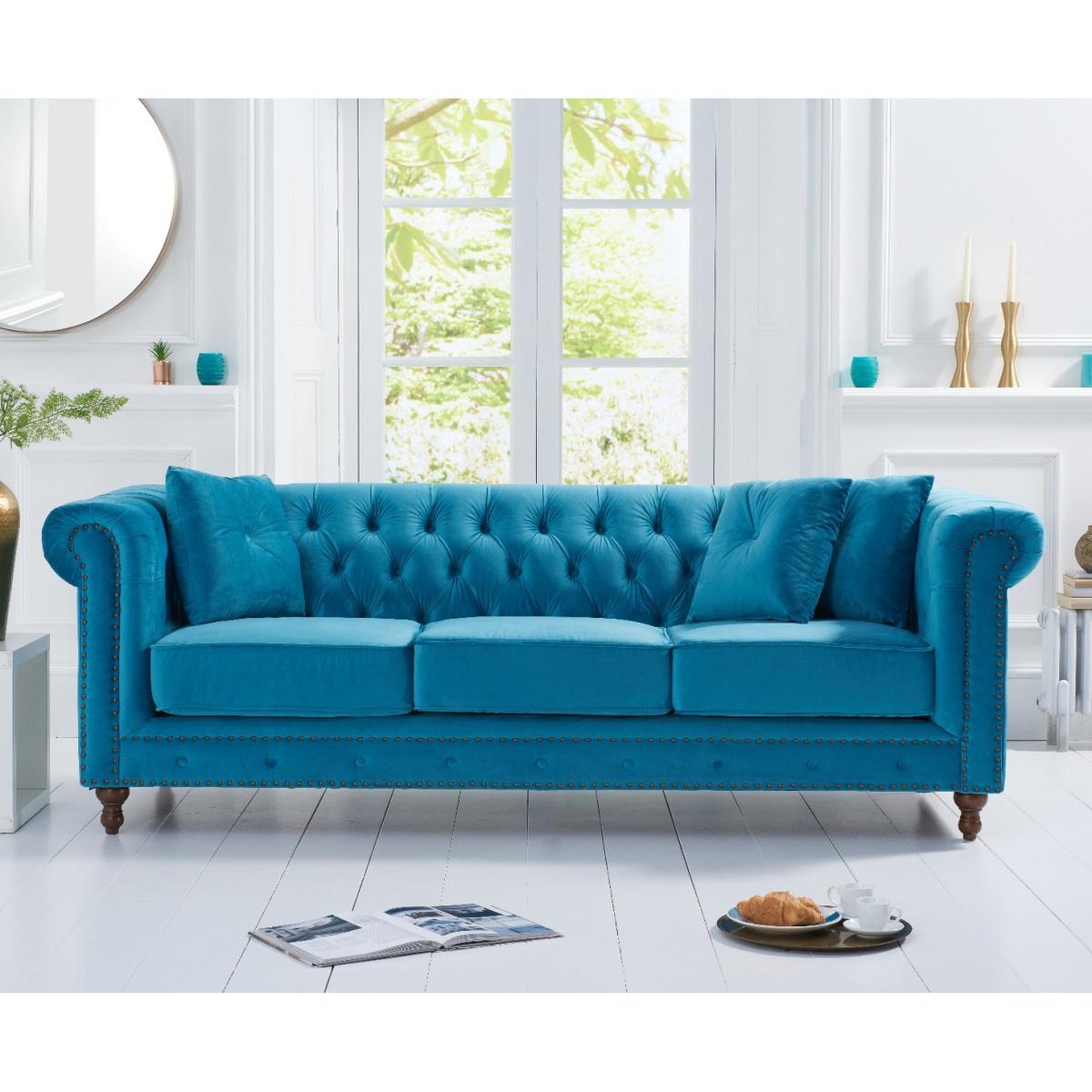 Milano Chesterfield Teal Plush Velvet 3 Seater Sofa – image 2