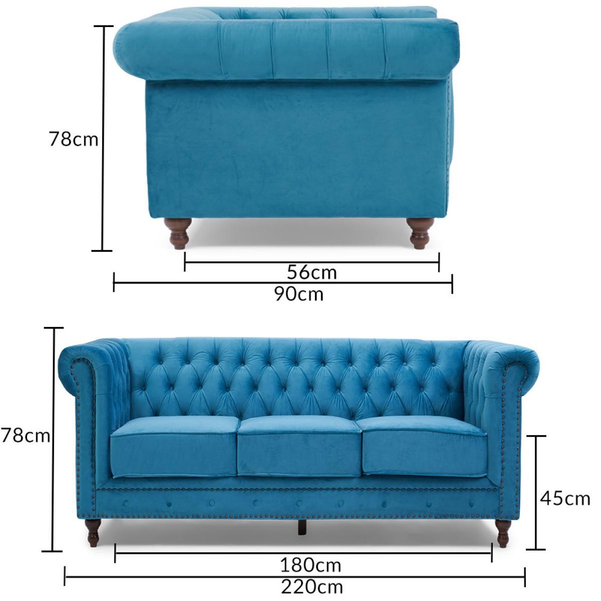 Milano Chesterfield Teal Plush Velvet 3 Seater Sofa – image 12