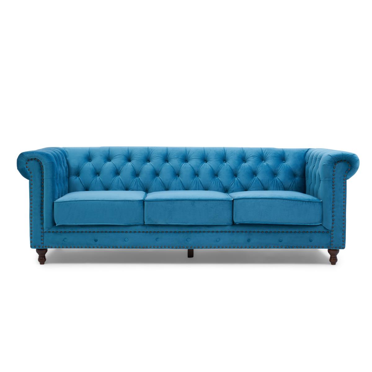 Milano Chesterfield Teal Plush Velvet 3 Seater Sofa – image 4