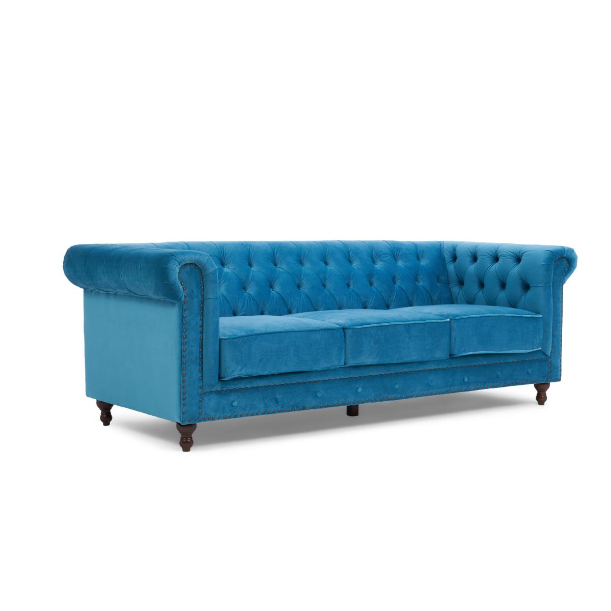 Milano Chesterfield Teal Plush Velvet 3 Seater Sofa – image 5