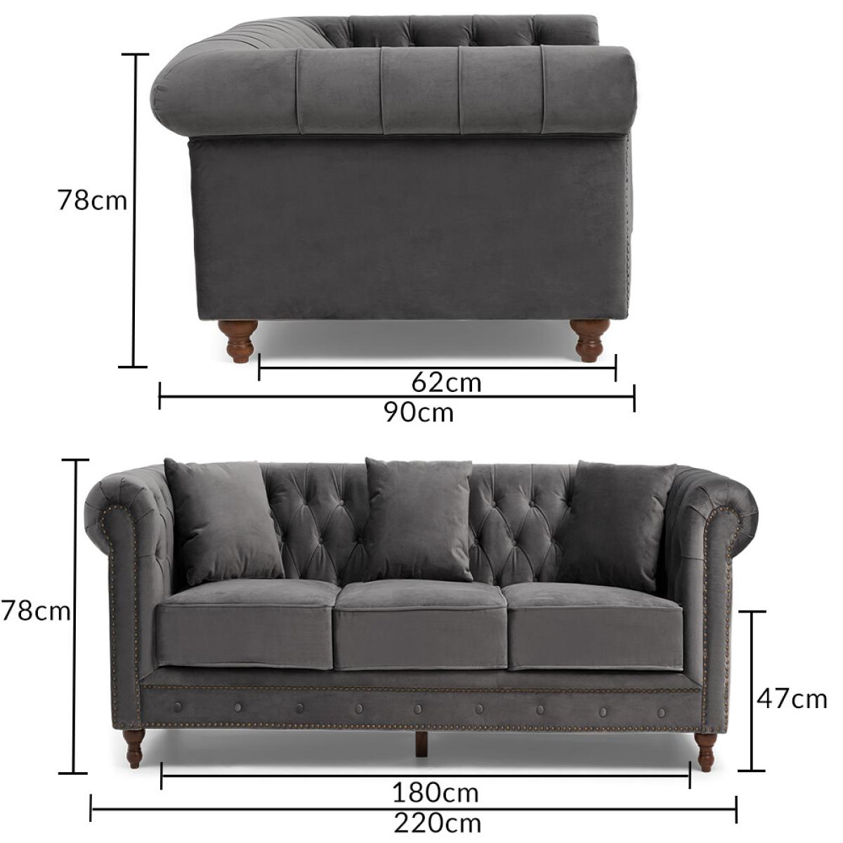 Westminster Chesterfield Dark Grey Velvet 3 Seater Sofa – image 13