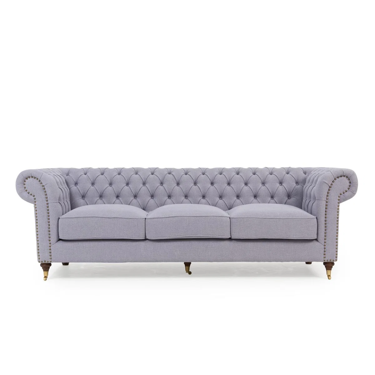 Carrara Chesterfield Grey Linen 3 Seater Sofa – image 7