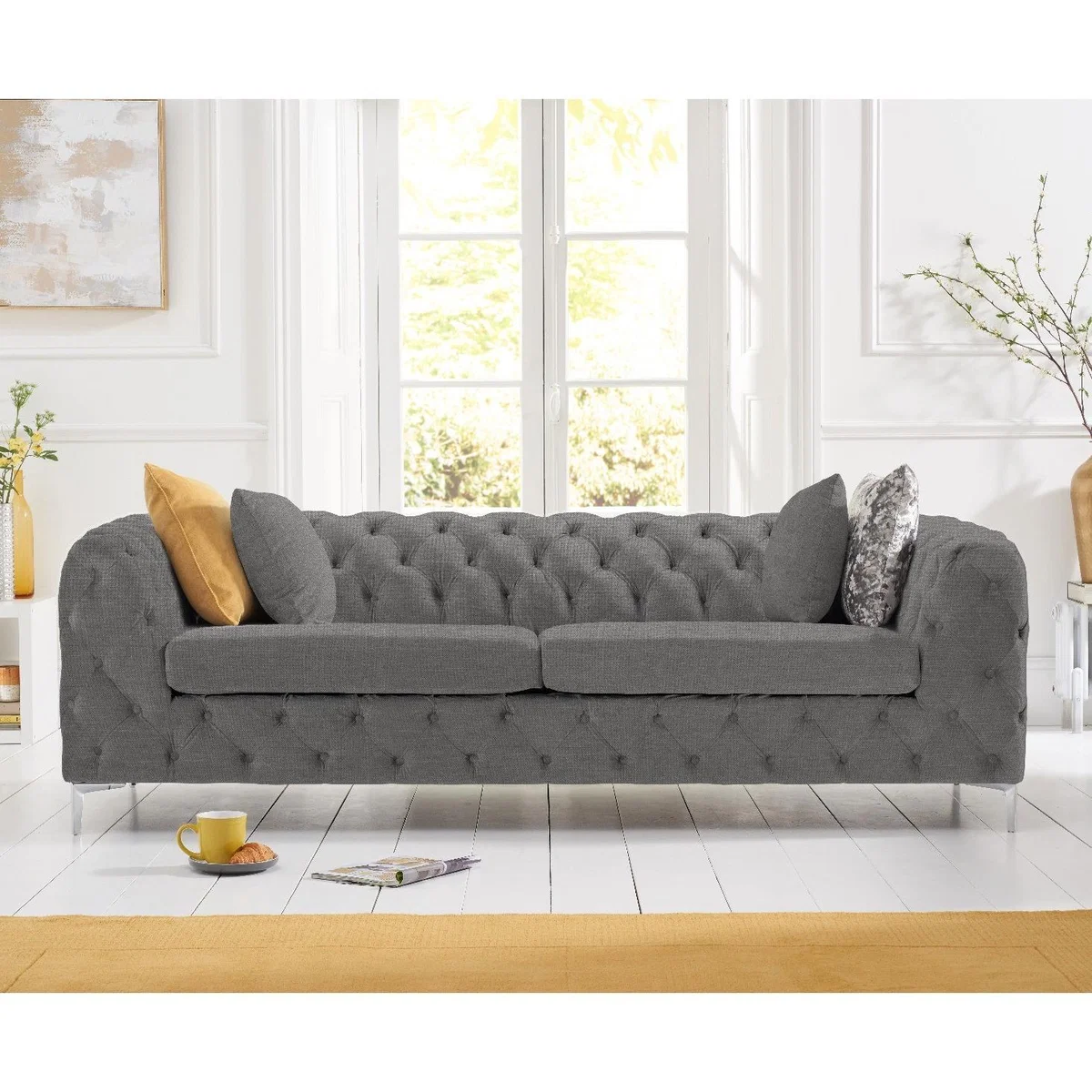 Amara Grey Linen 3 Seater Sofa – image 2