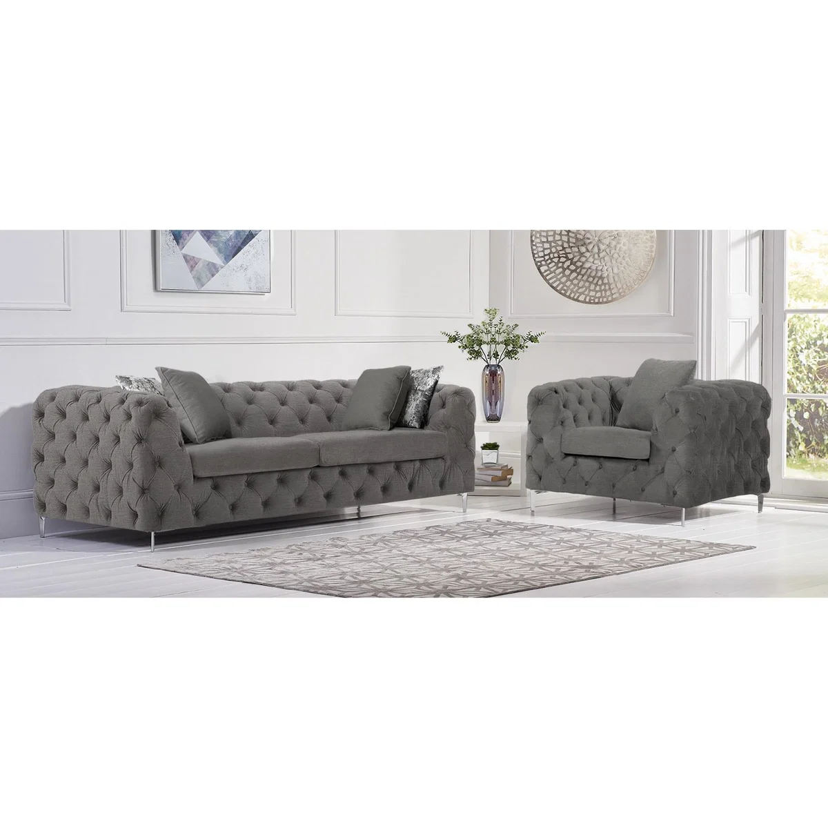 Amara Grey Linen 3 Seater Sofa – image 12