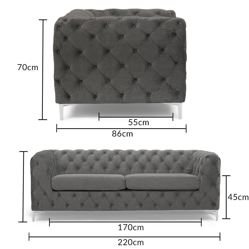 Amara Grey Linen 3 Seater Sofa – image 15
