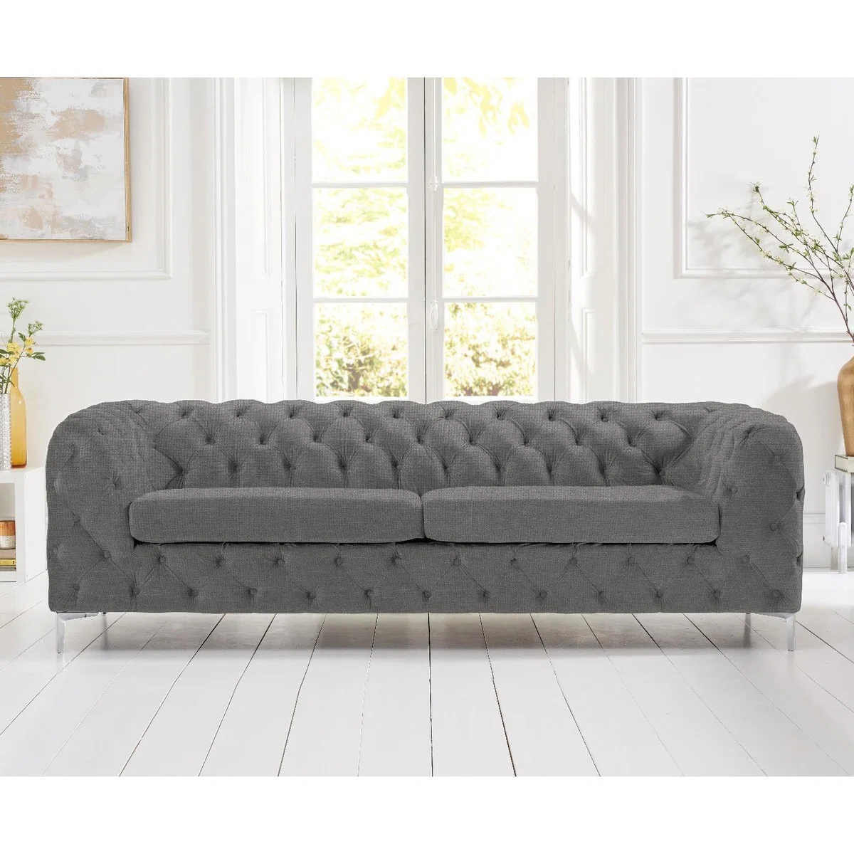 Amara Grey Linen 3 Seater Sofa – image 3
