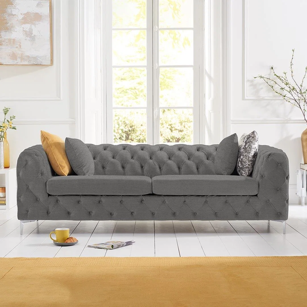 Amara Grey Linen 3 Seater Sofa – image 1