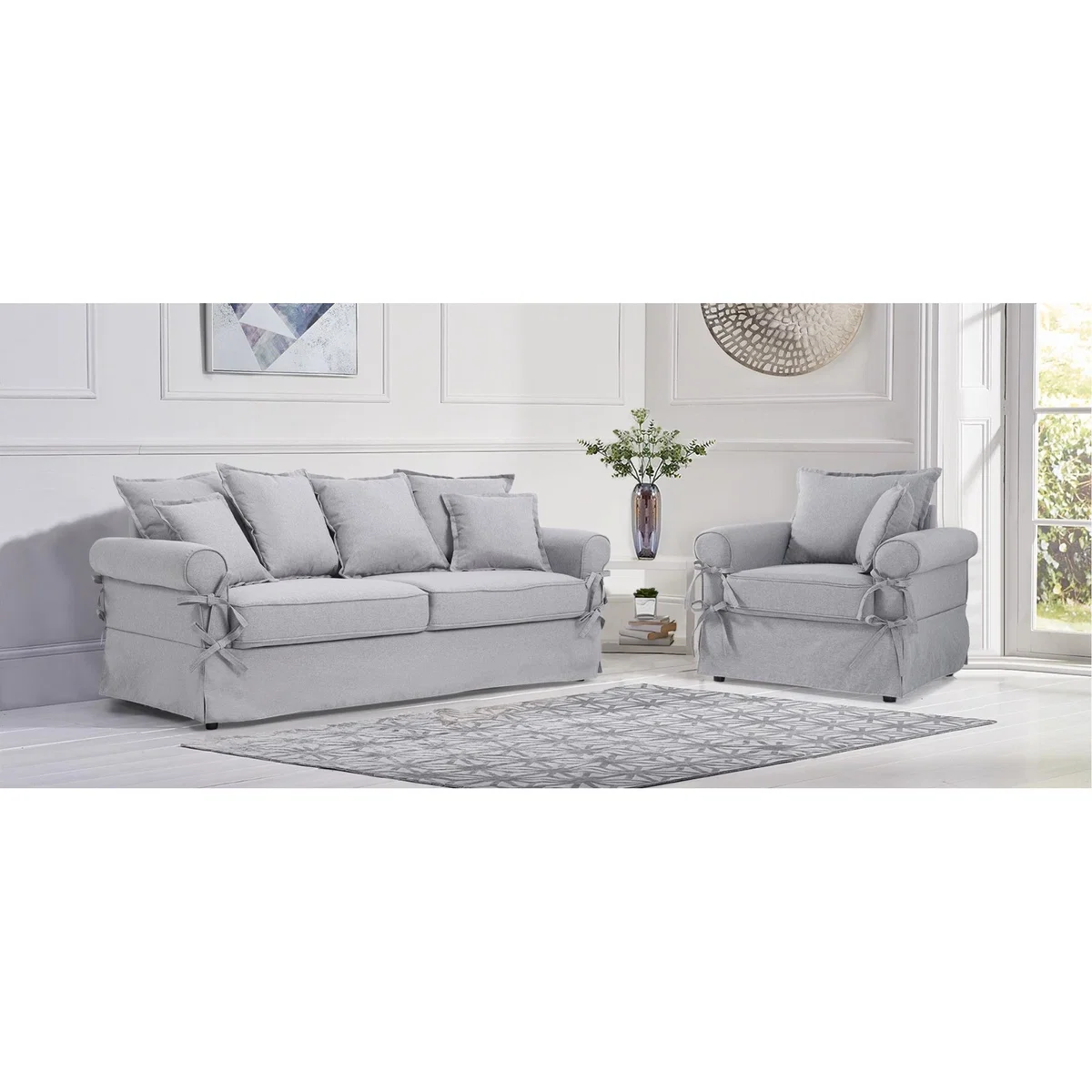 Clement Grey Linen 3 Seater Sofa – image 11