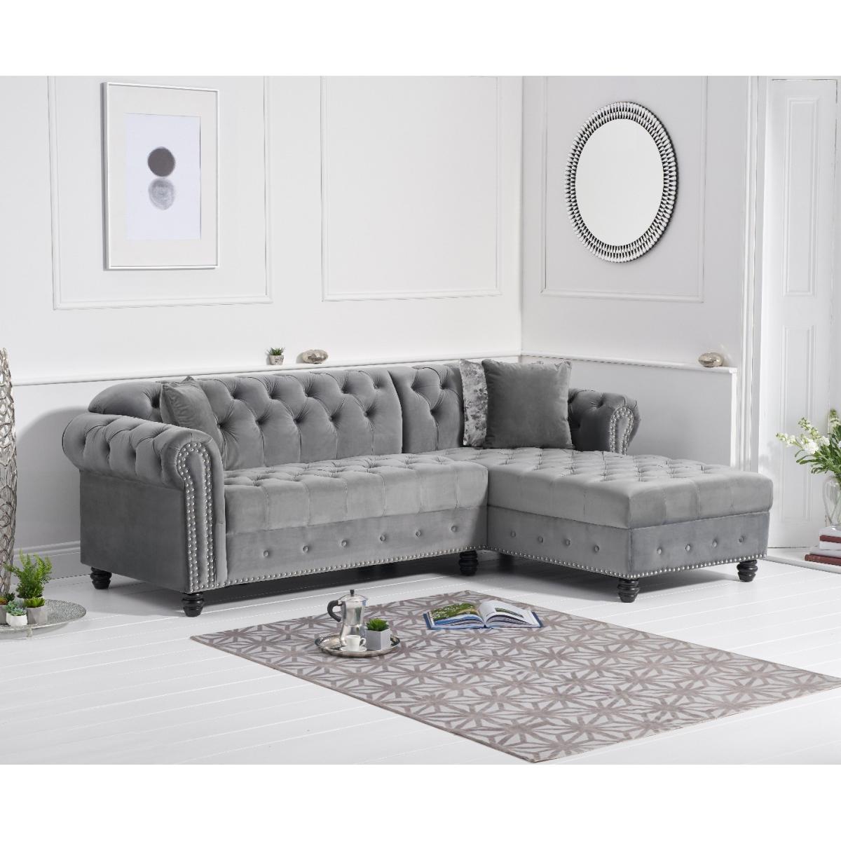 Blake Right Facing Grey Velvet 3 Seater Chaise Corner Sofa – image 2