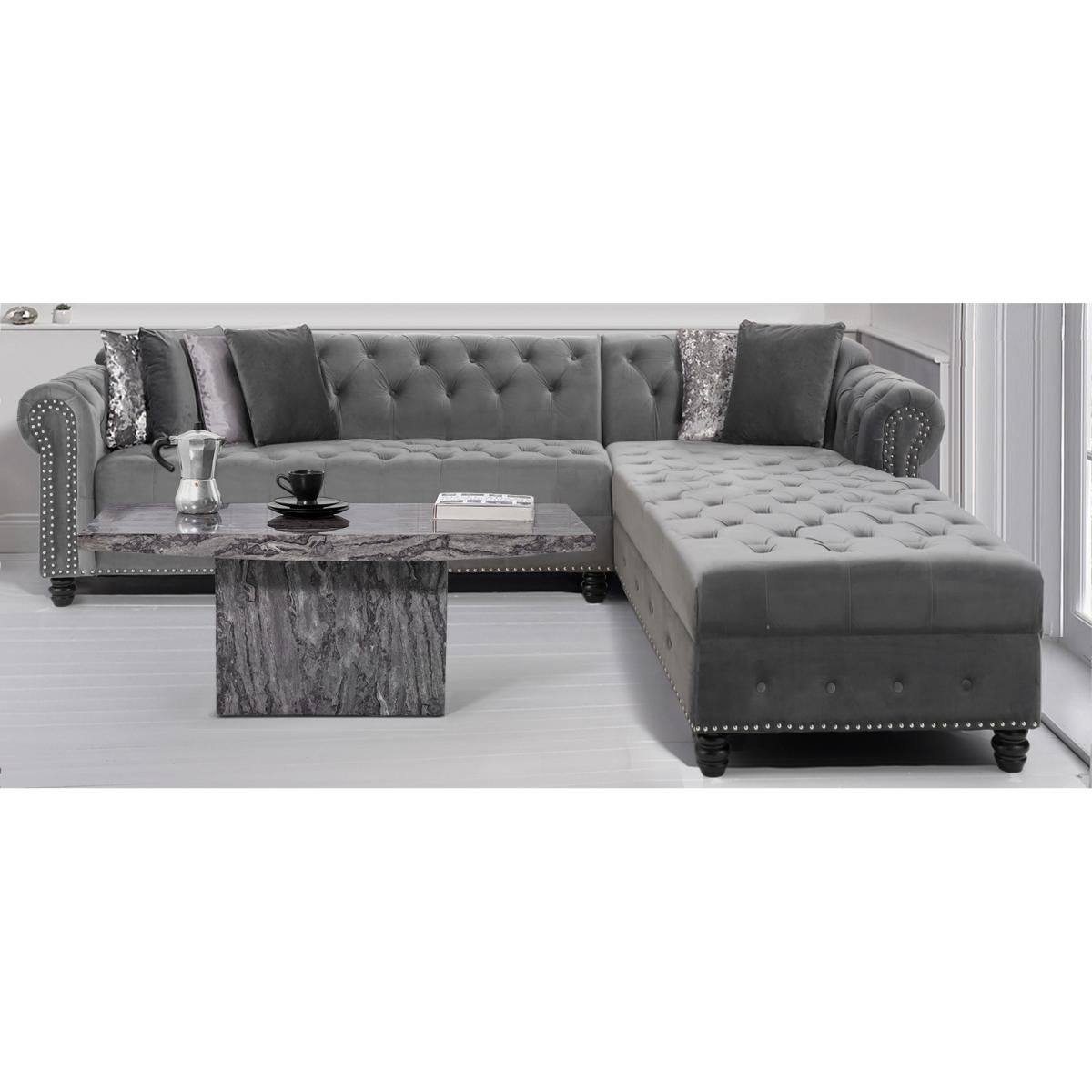 Blake Right Facing Grey Velvet 3 Seater Chaise Corner Sofa – image 12