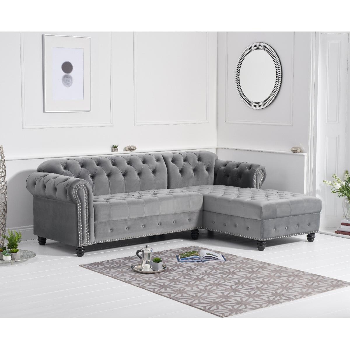 Blake Right Facing Grey Velvet 3 Seater Chaise Corner Sofa – image 3