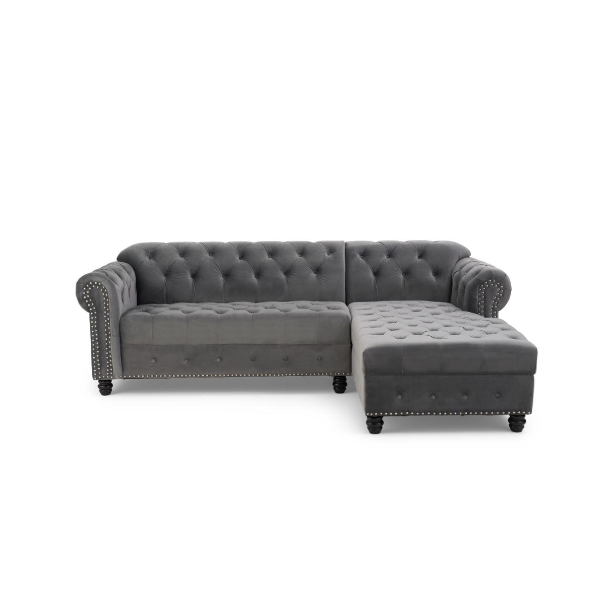 Blake Right Facing Grey Velvet 3 Seater Chaise Corner Sofa – image 4