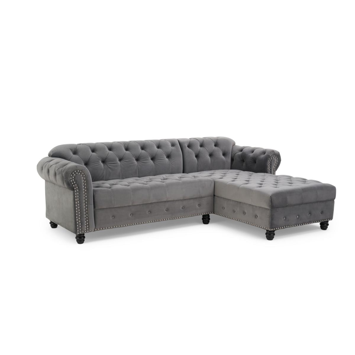 Blake Right Facing Grey Velvet 3 Seater Chaise Corner Sofa – image 6