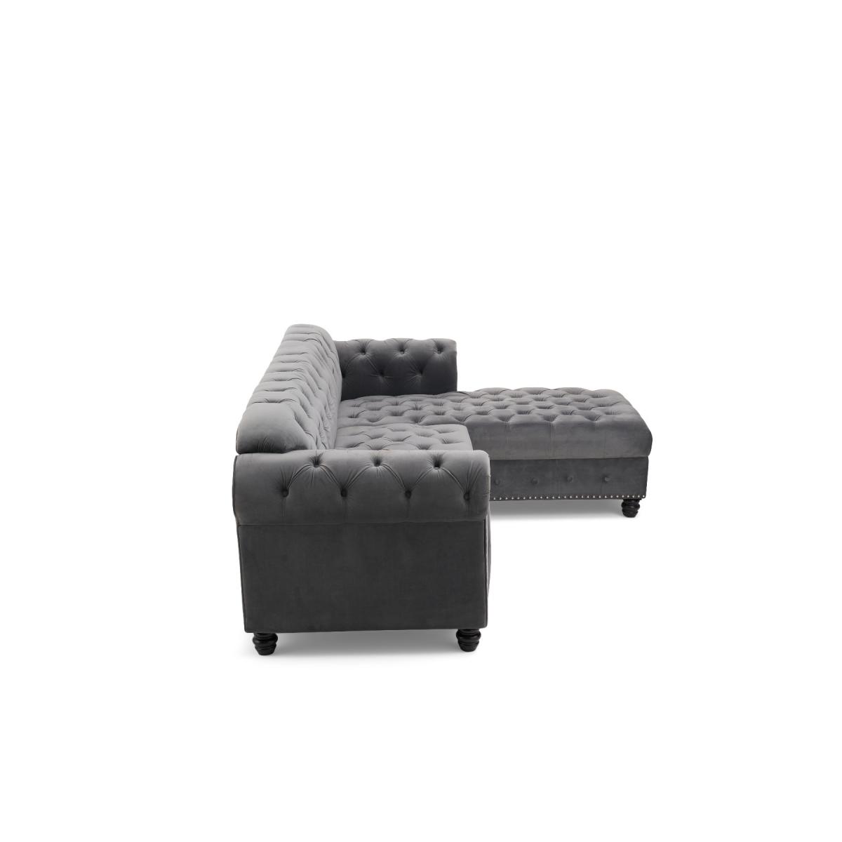 Blake Right Facing Grey Velvet 3 Seater Chaise Corner Sofa – image 7
