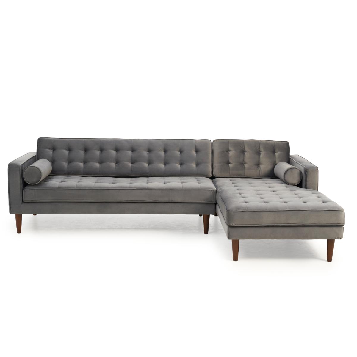 Indus Grey Velvet Right Facing 3 Seater Corner Chaise Sofa – image 3