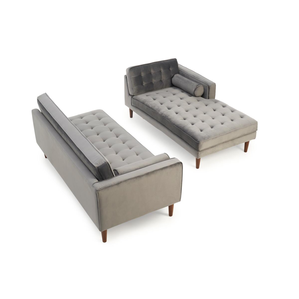 Indus Grey Velvet Right Facing 3 Seater Corner Chaise Sofa – image 4