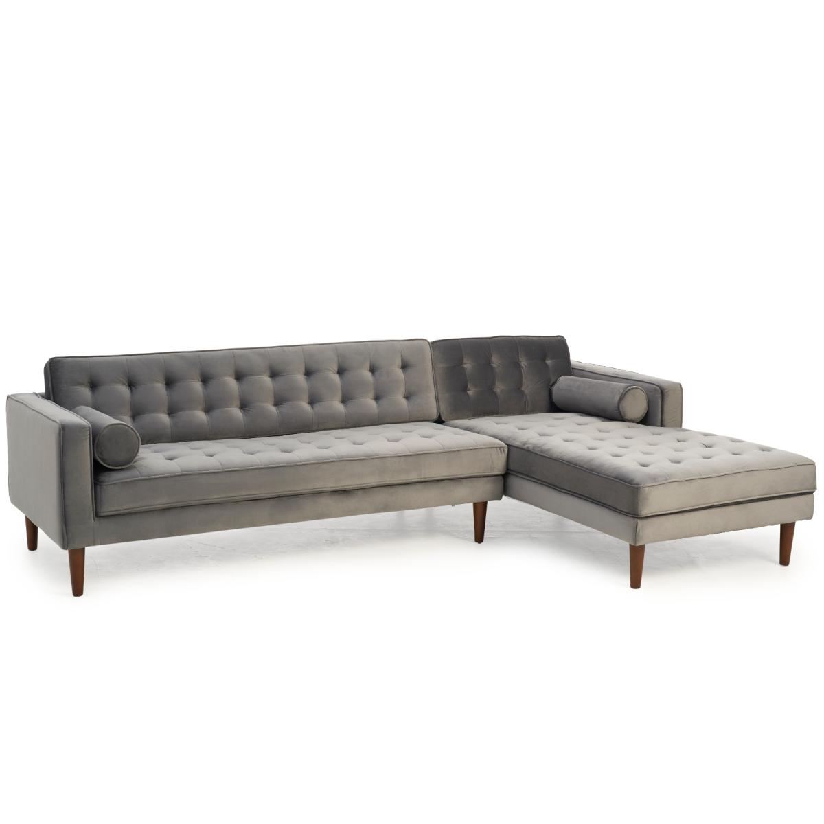 Indus Grey Velvet Right Facing 3 Seater Corner Chaise Sofa – image 5