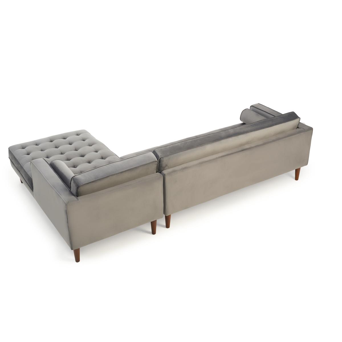 Indus Grey Velvet Right Facing 3 Seater Corner Chaise Sofa – image 6