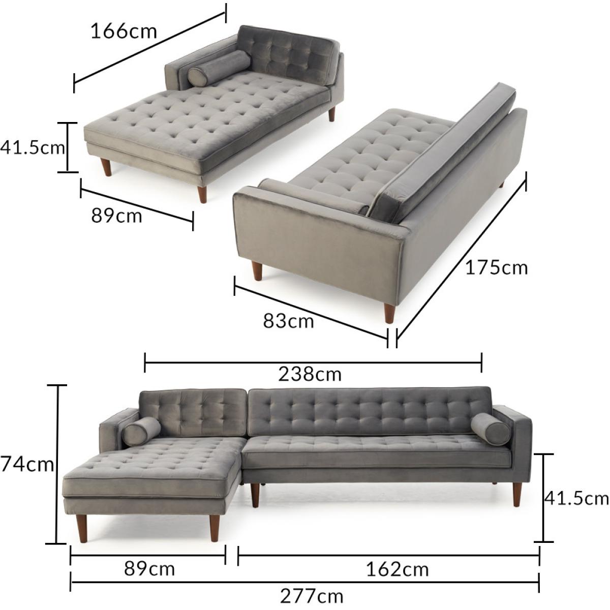 Indus Grey Velvet Right Facing 3 Seater Corner Chaise Sofa – image 10