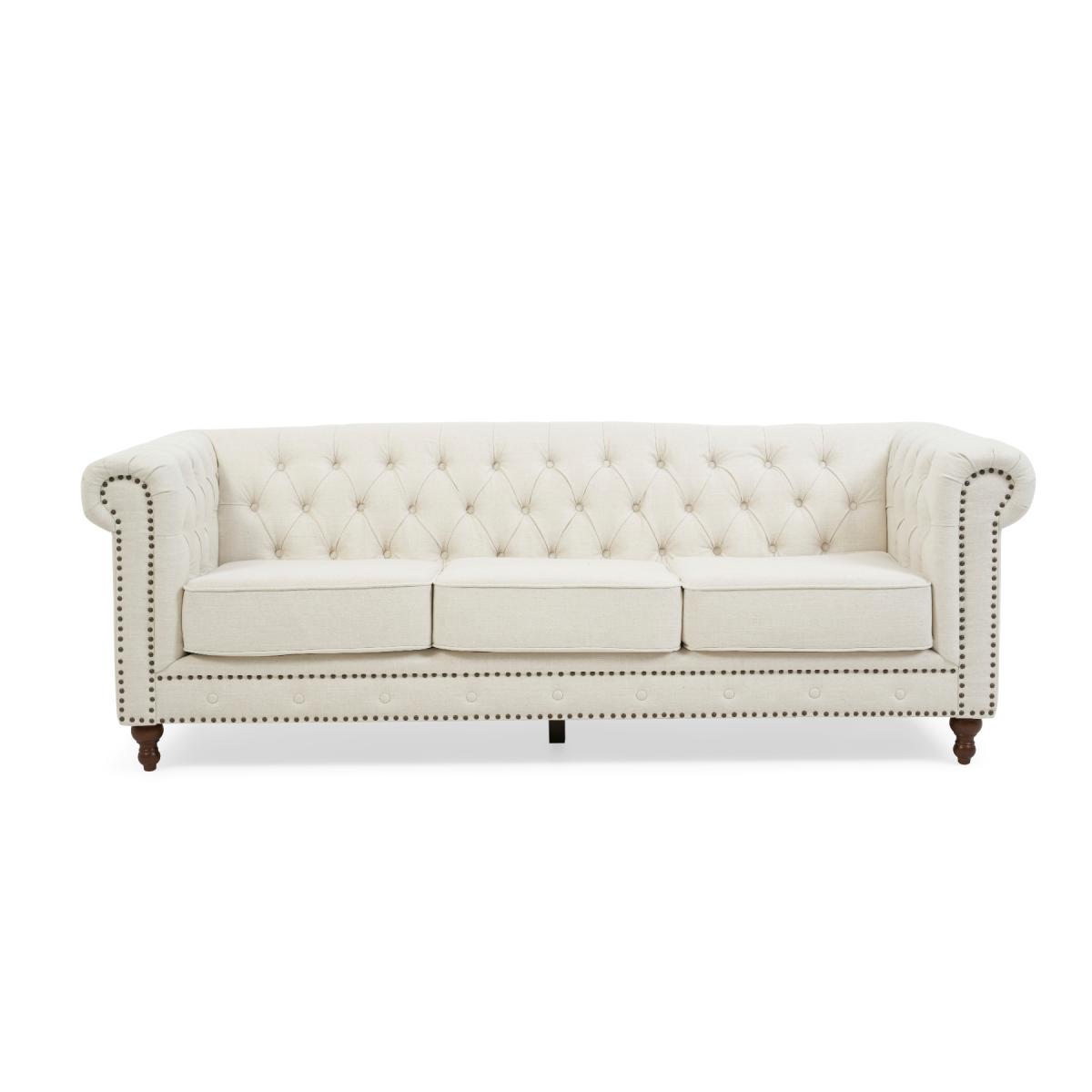 Westminster Chesterfield Ivory Linen 3 Seater Sofa – image 2