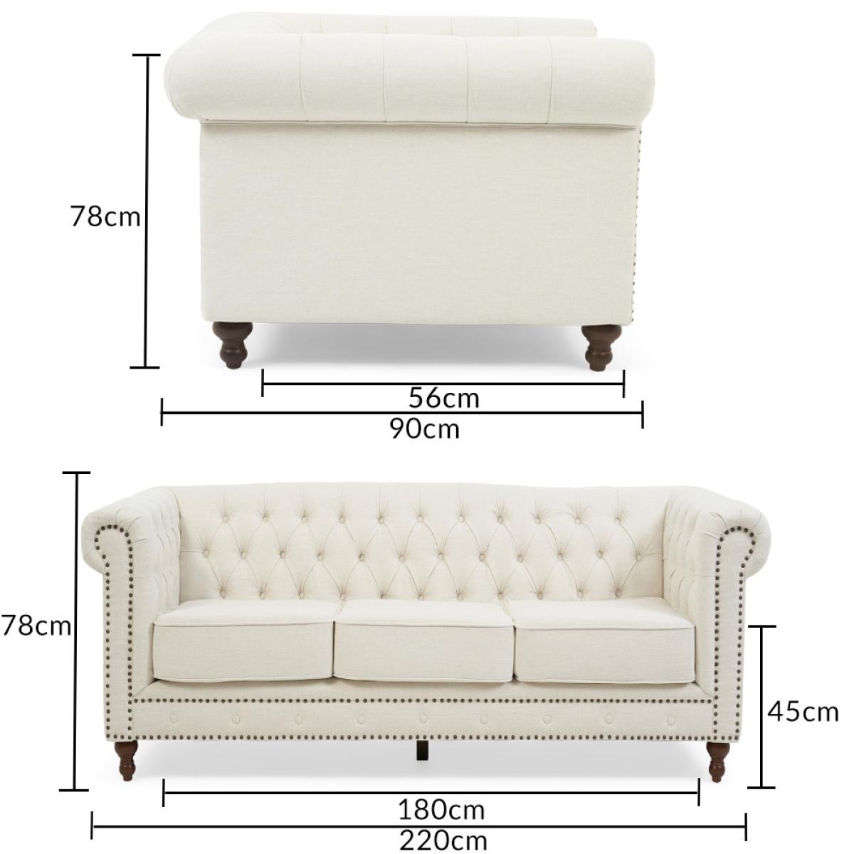 Westminster Chesterfield Ivory Linen 3 Seater Sofa – image 11