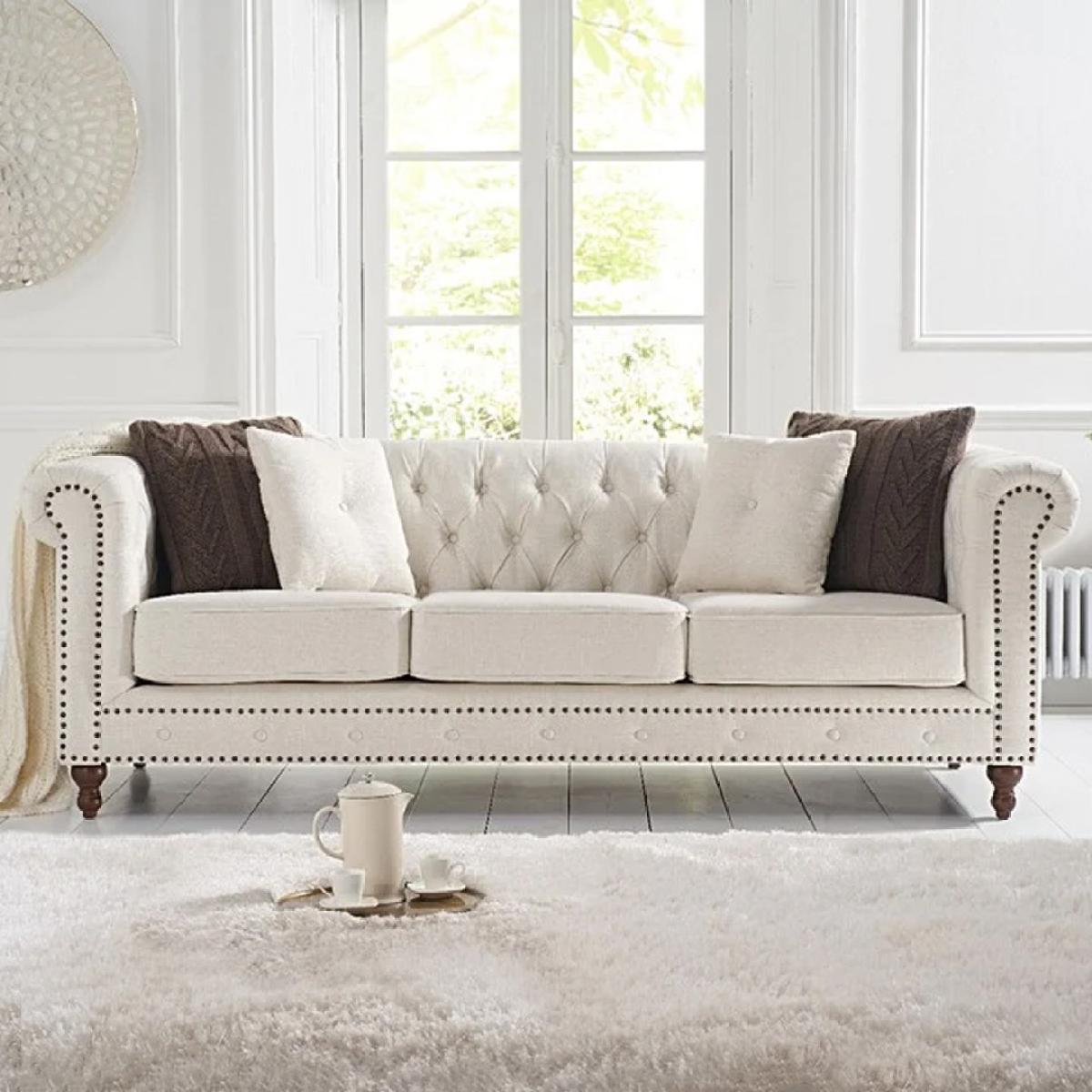 Westminster Chesterfield Ivory Linen 3 Seater Sofa – image 12