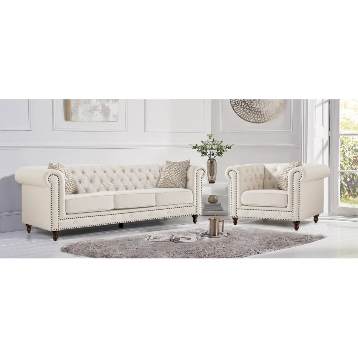 Westminster Chesterfield Ivory Linen 3 Seater Sofa – image 5